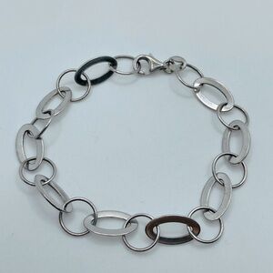 Vtg Sterling Silver Circle & Oval Link Bracelet 925 Italy / 7”
